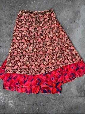 reversible silk wrap skirt boho indian maxi y2k rare
